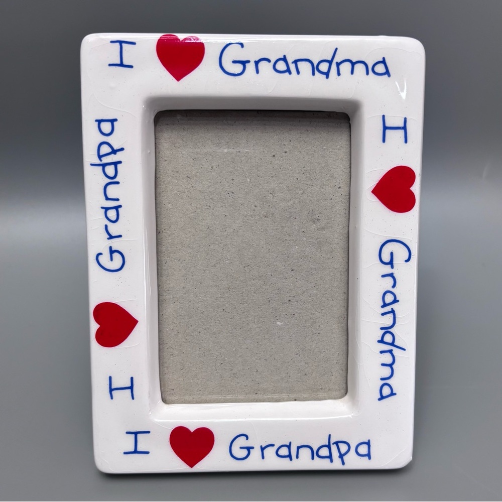 Vintage Russ Berrie Ceramic I Heart Grandma & Grandpa Picture Frame (6” x 4.5”)